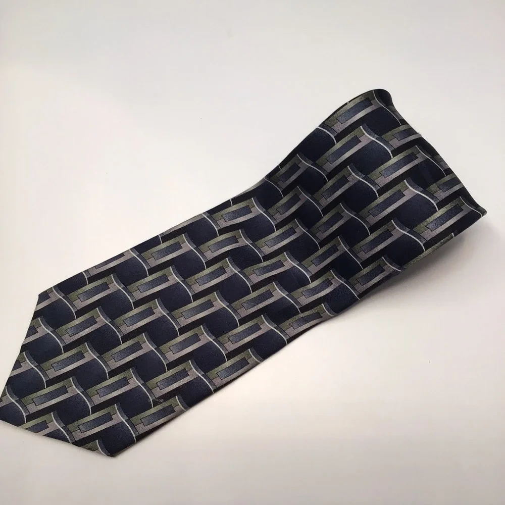 Geometric Necktie Blue Gray Abstract Silk‎ Blend Business Casual Tie